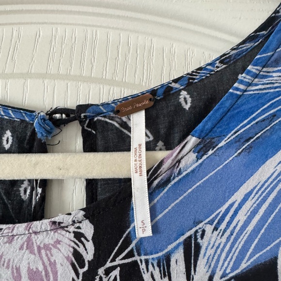 Free People floral boho maxi dress black blue long sleeve size S festival flowy - Picture 4 of 8